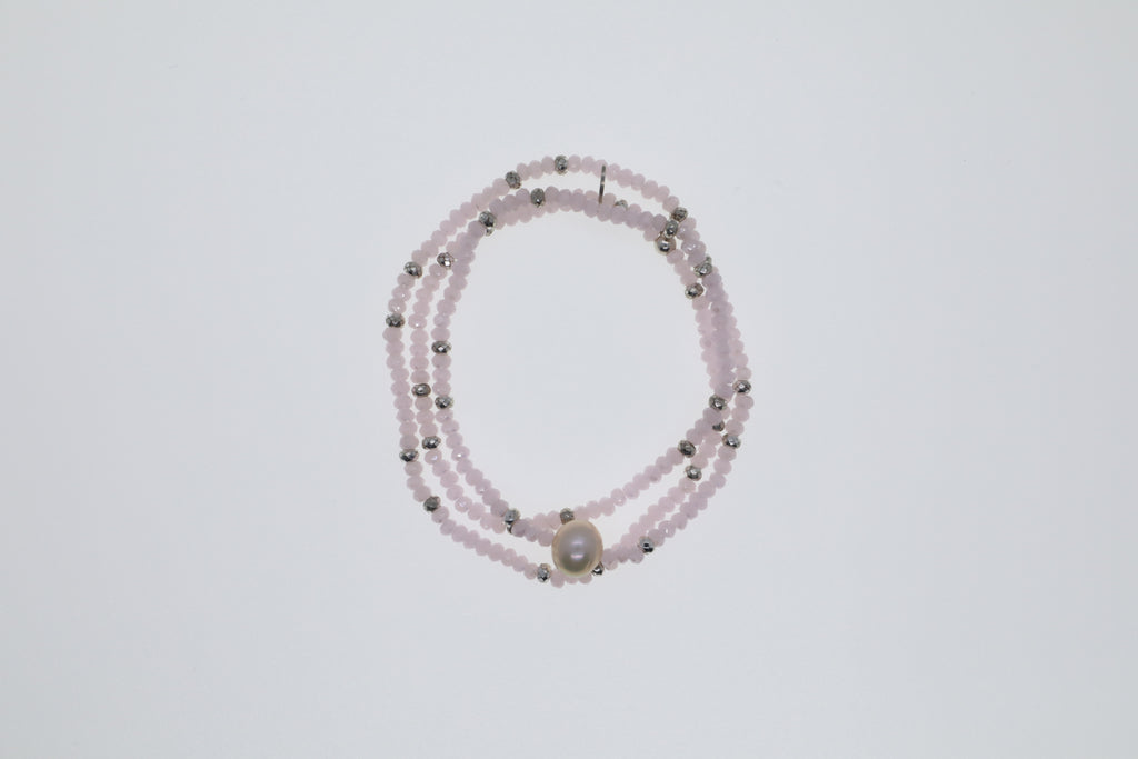 Armband oder Kette Rosa Glasperlen, Hämatit und kleine Süßwasserperle