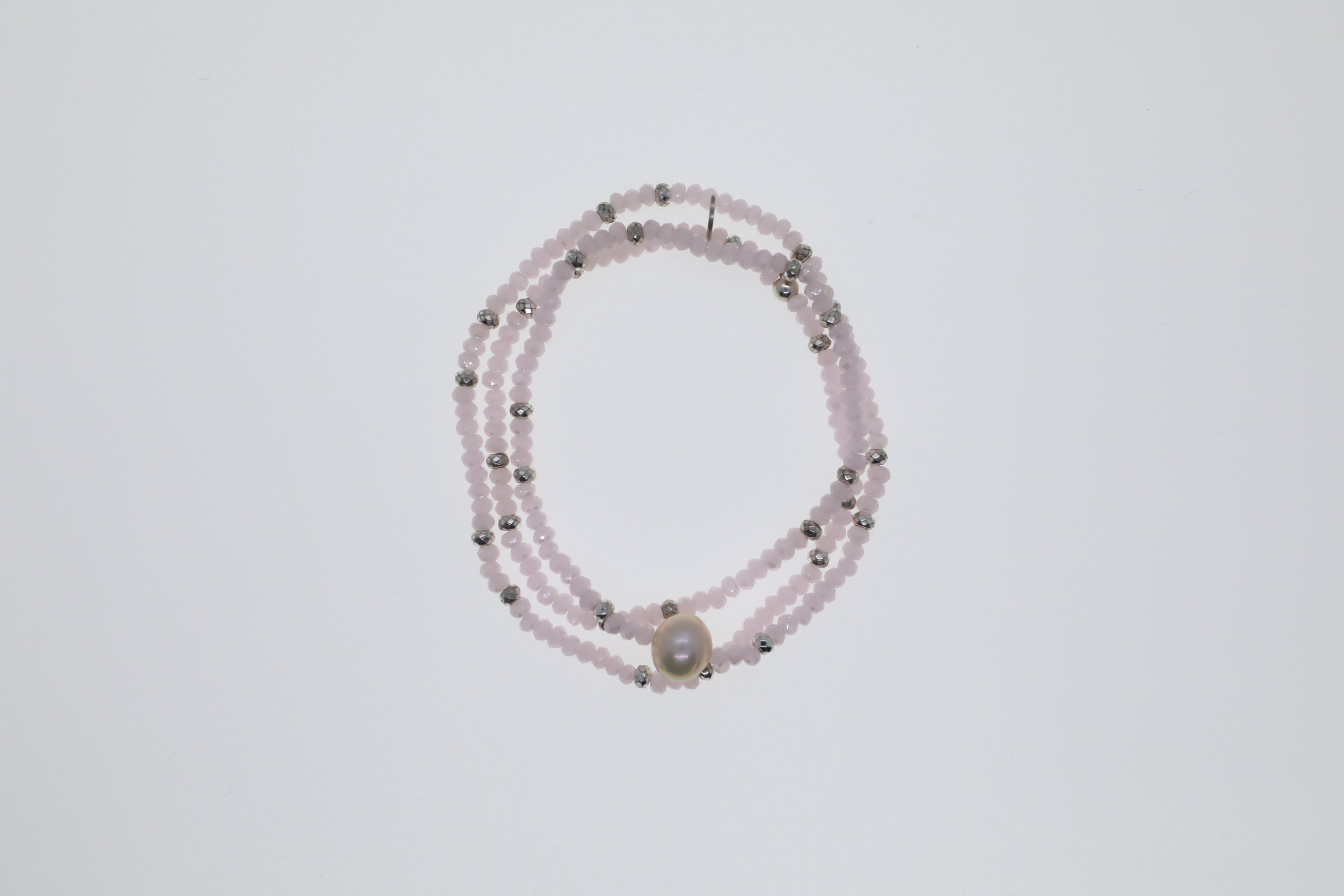 Rosa Glasperlen, Hämatit und kleine Süßwasserperle