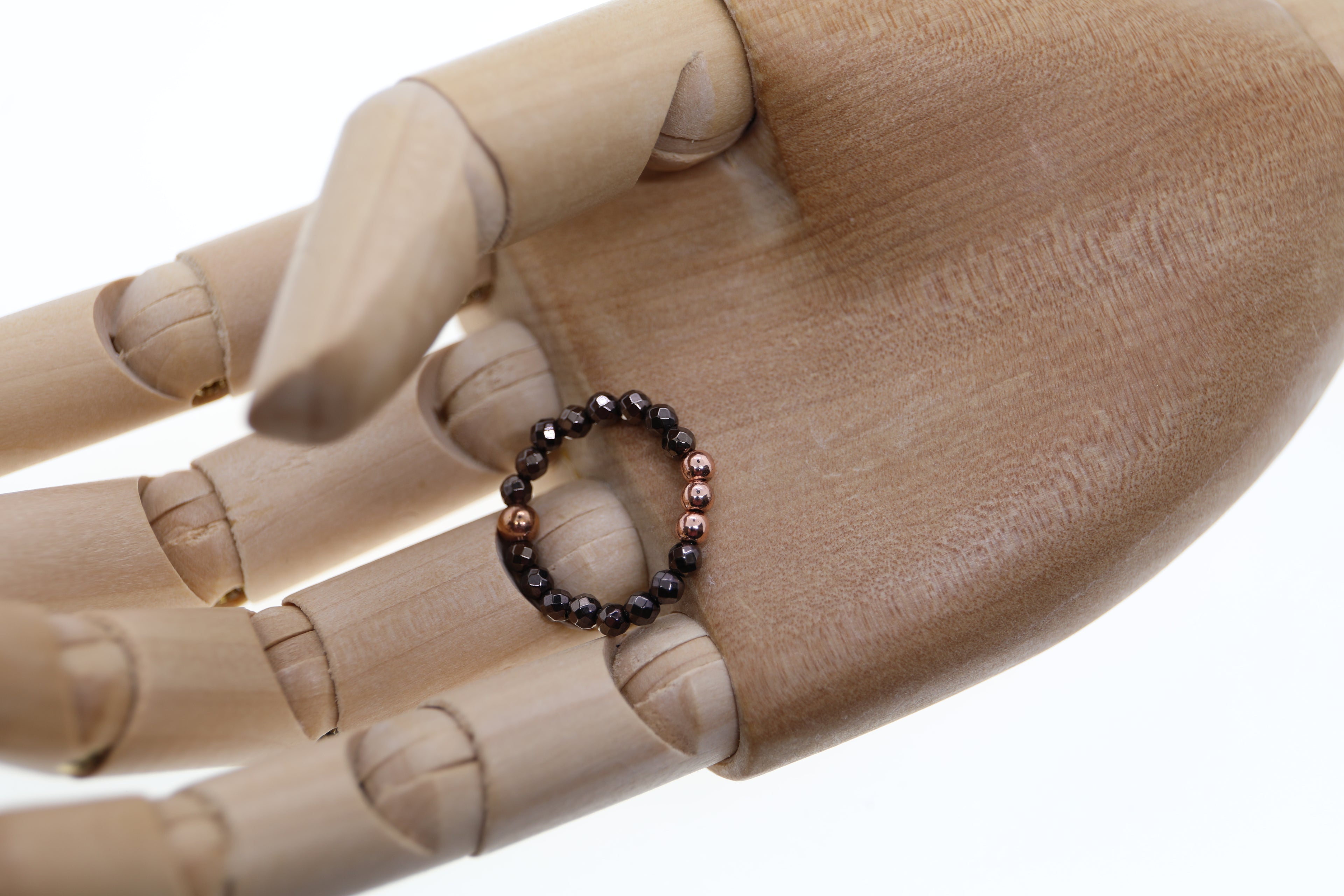 Rosé vergoldete Silberkungeln und braune Hämatitperlen