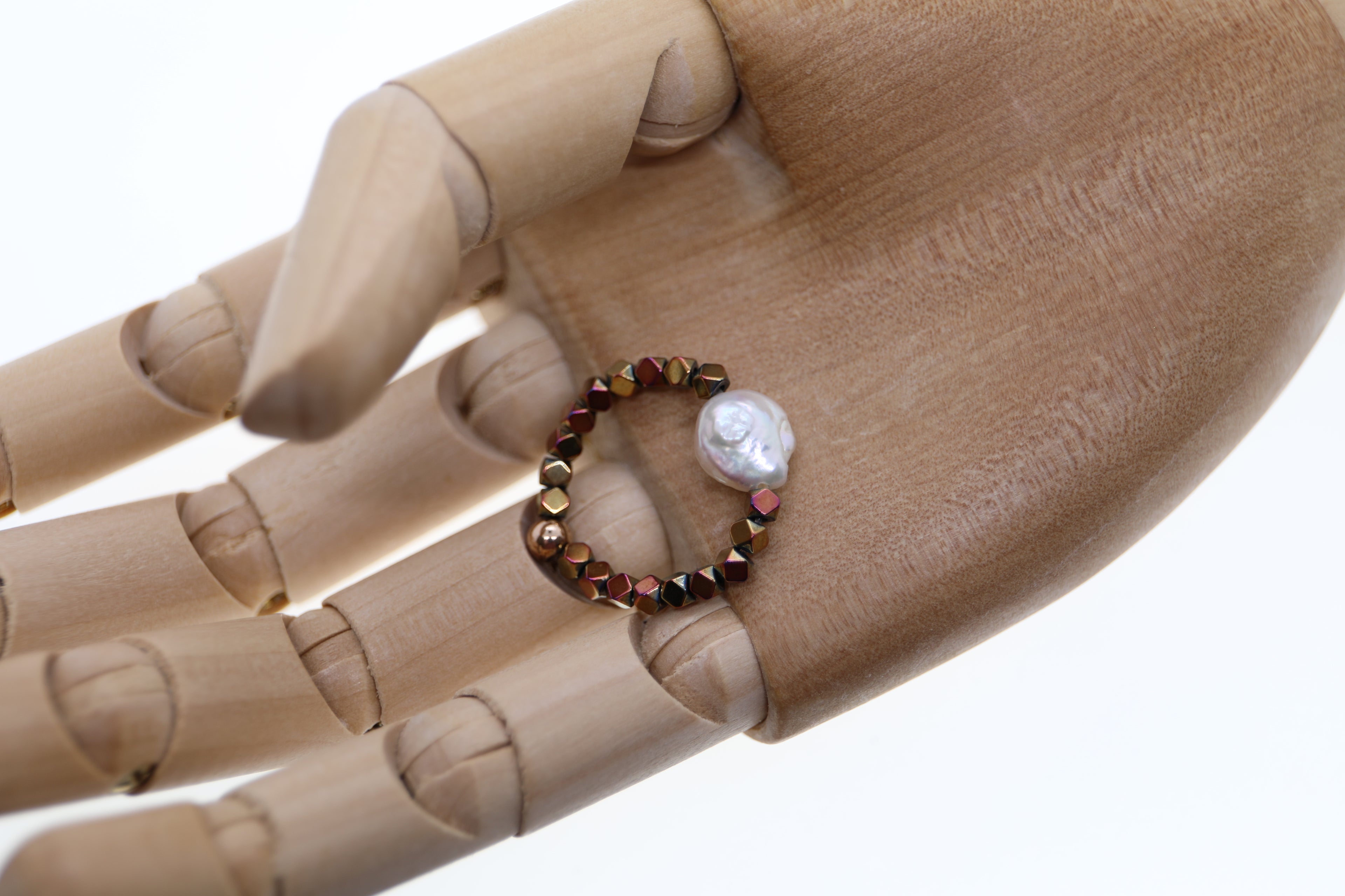 Süßwasserperle, Silberkugel, rosé, und broncefarbene Hämatitperlen