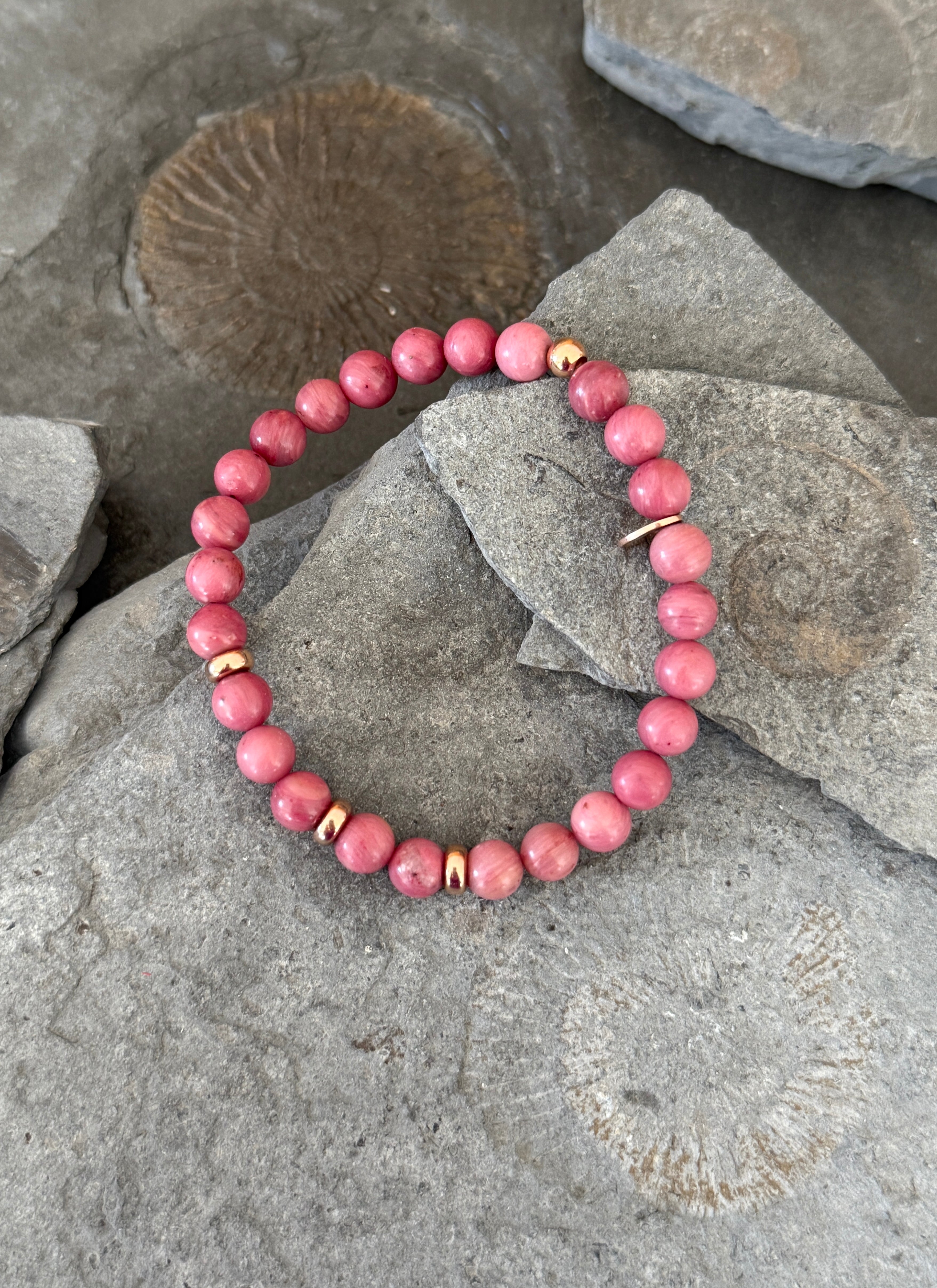 Rhodonit und Silberelemente rosé vergoldet