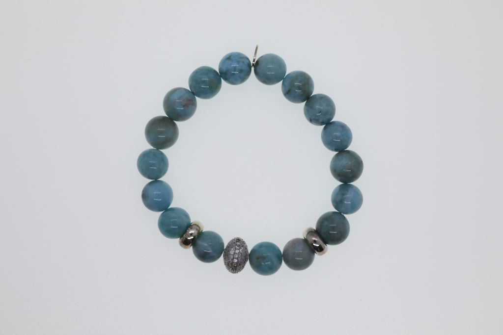 Larimar, rhodinierte Silberelemente und Zirkonia