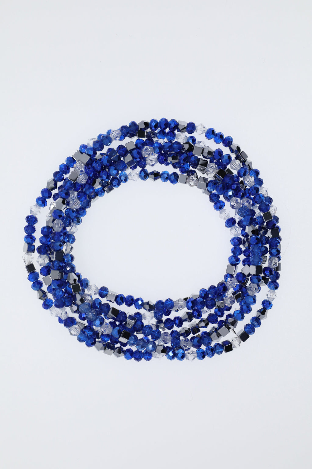 Armband oder Kette Königsblaue und silberne Glasperlen mit silberfarbenen Hämatiten