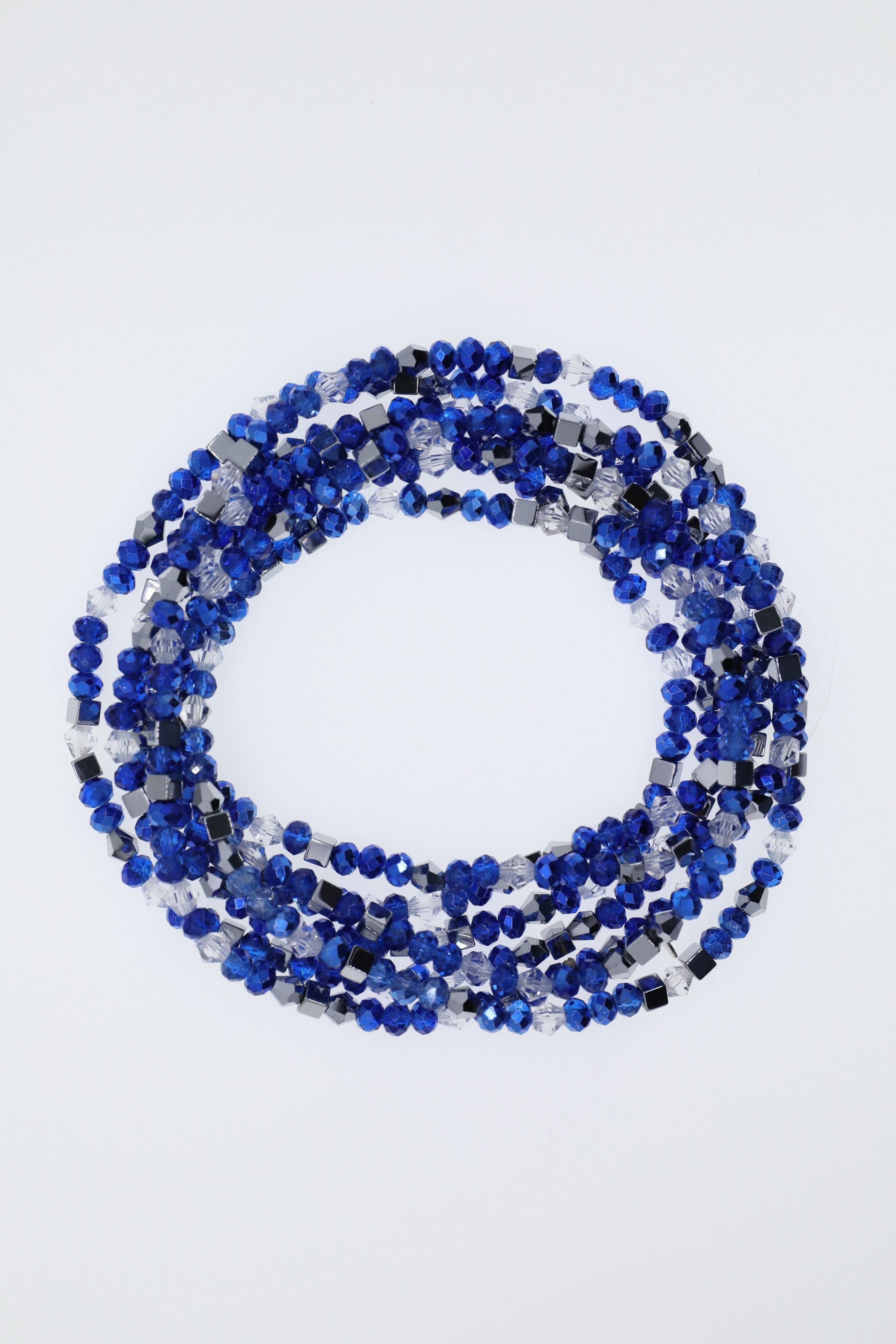 Armband oder Kette Königsblaue und silberne Glasperlen mit silberfarbenen Hämatiten