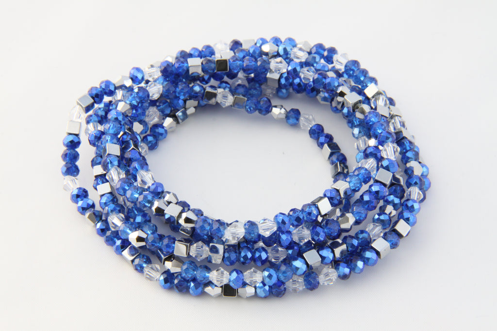 Armband oder Kette Königsblaue und silberne Glasperlen mit silberfarbenen Hämatiten