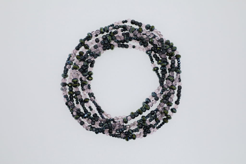 Armband oder Kette Petrolgrüne und rosa Glasperlen mit Hämatit