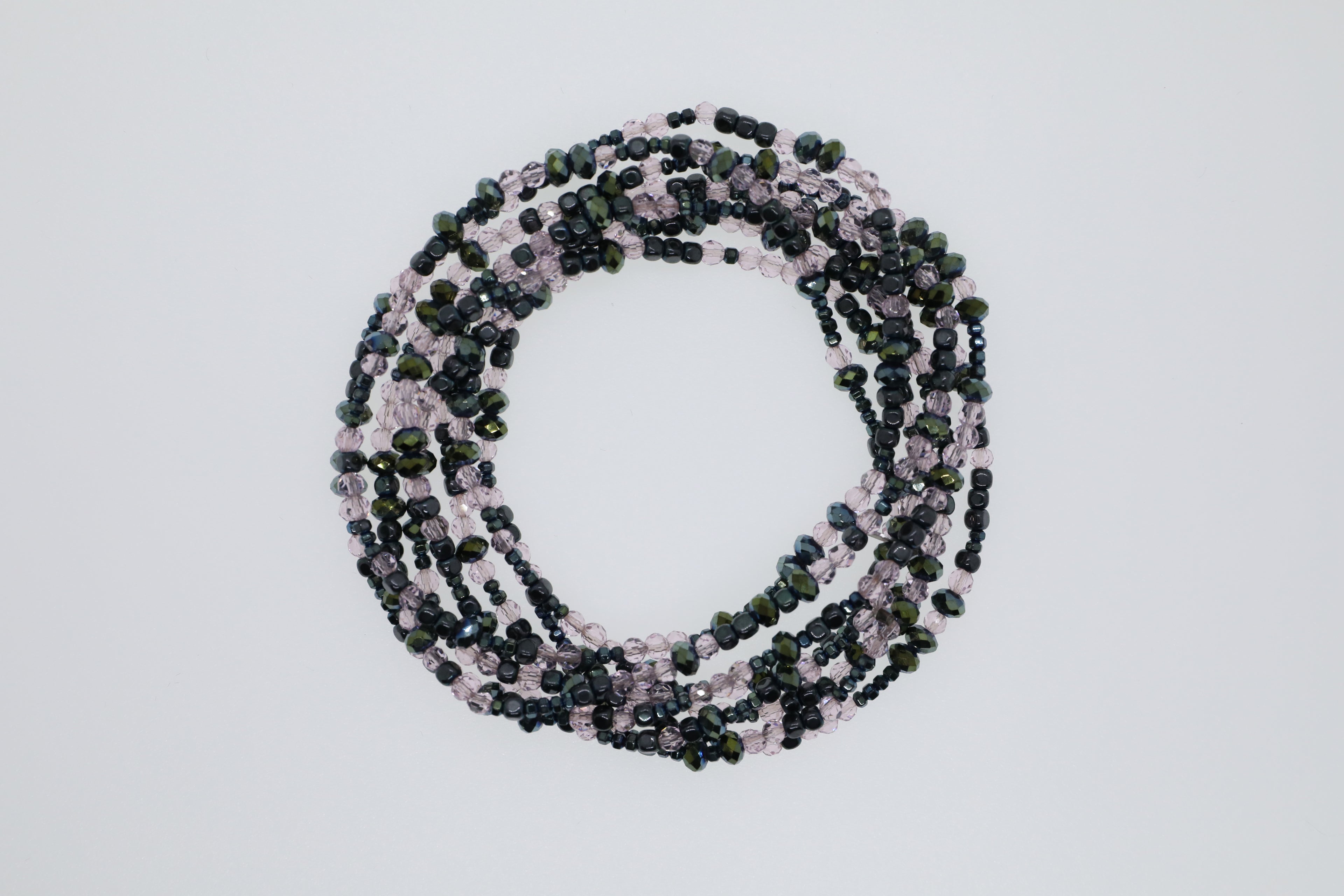 Armband oder Kette Petrolgrüne und rosa Glasperlen mit Hämatit