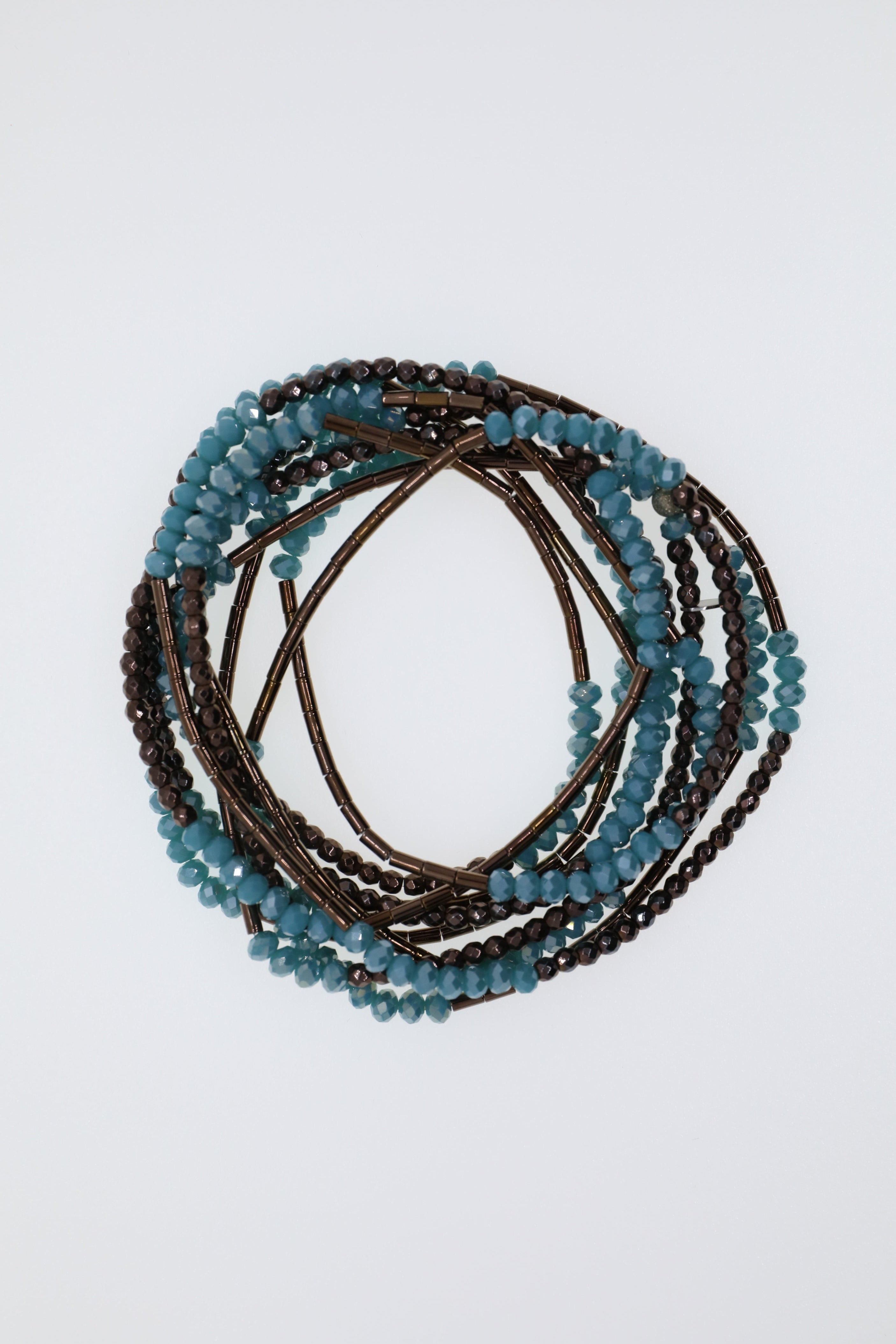 Armband oder Kette Türkisfarbene Glasperlen mit braunem Hämatit