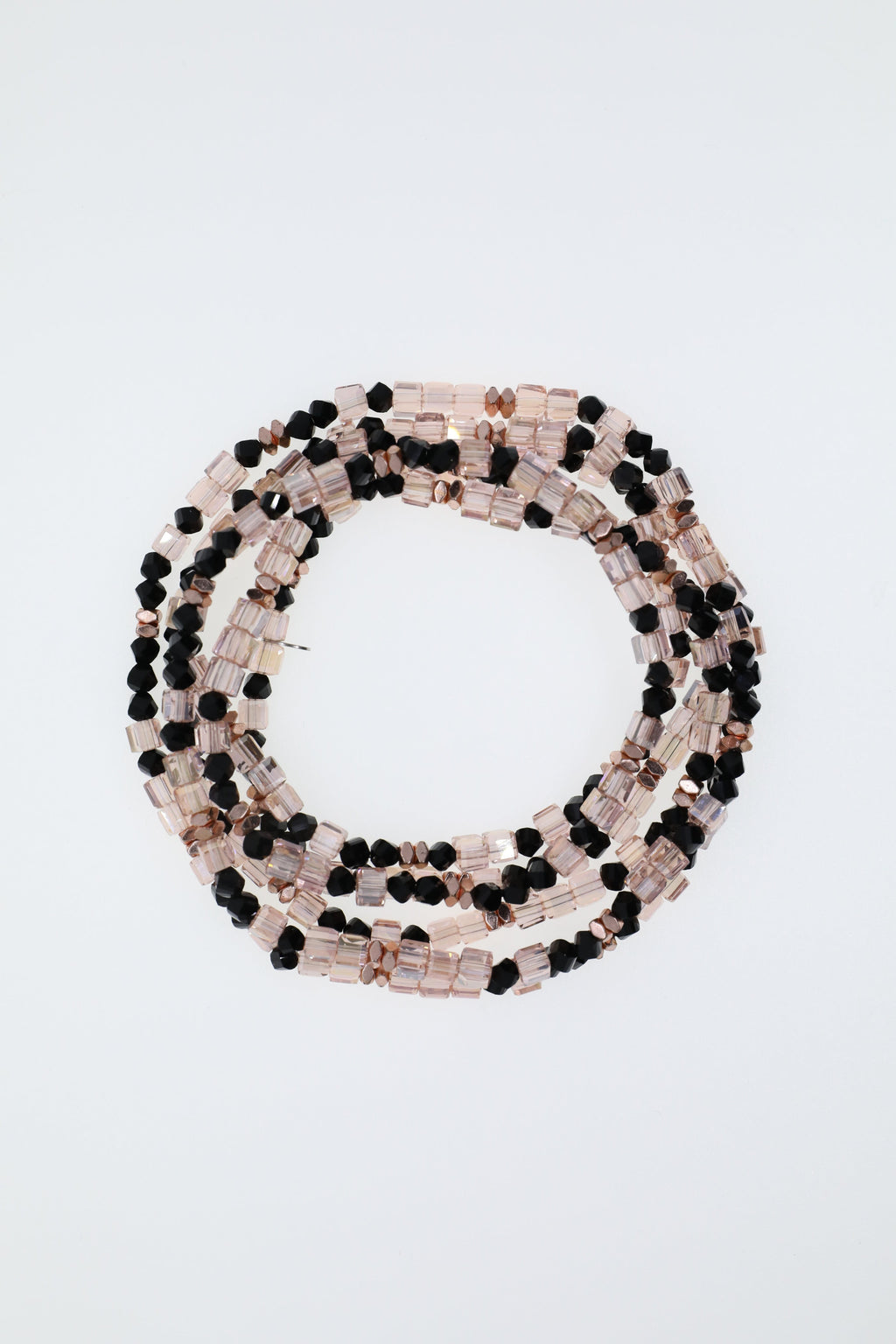 Armband oder Kette Lachsrosa und schwarze Glasperlen mit Hämatit