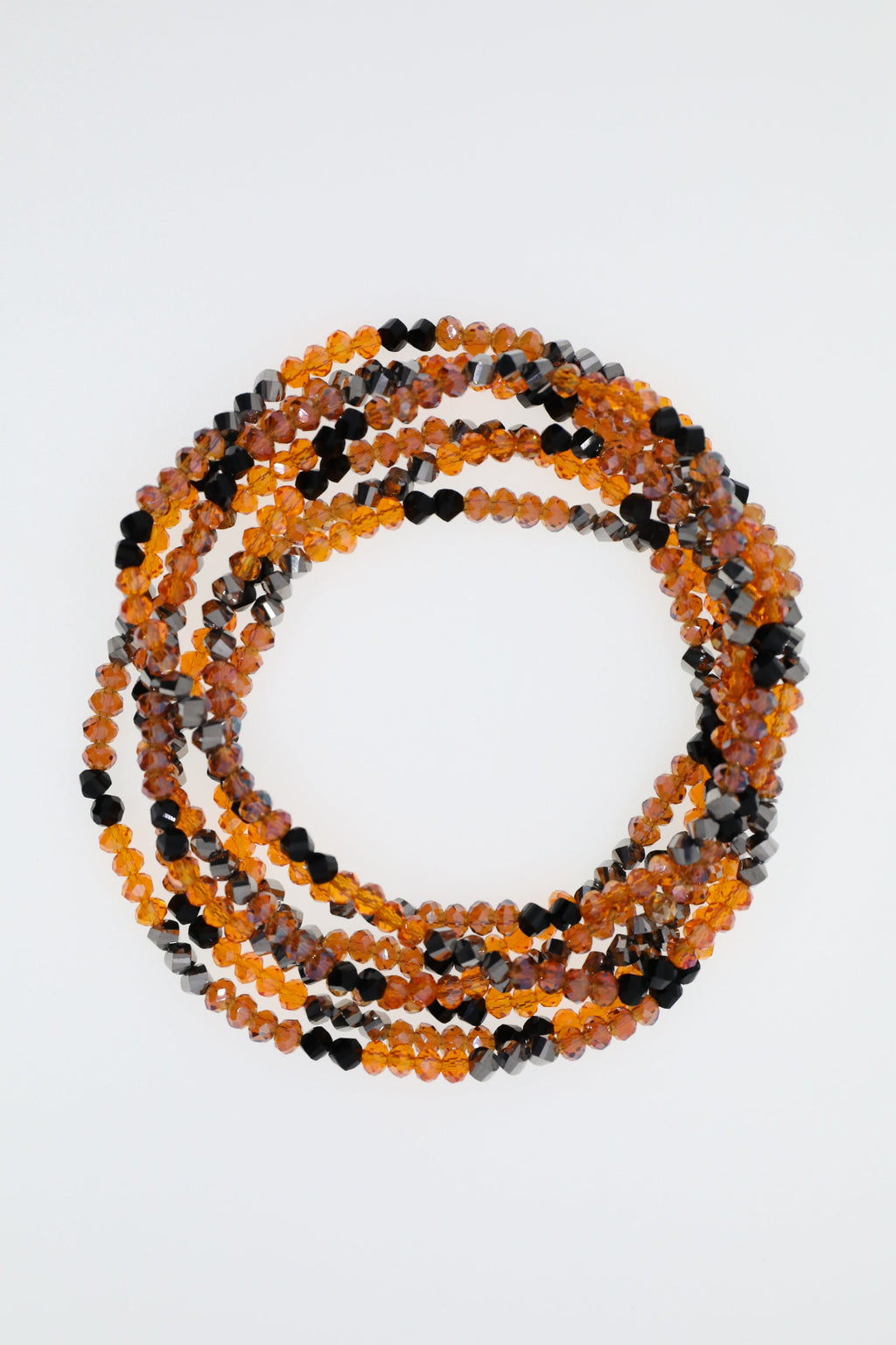 Armband oder Kette Orange, schwarze und siberfarbene Glasperlen