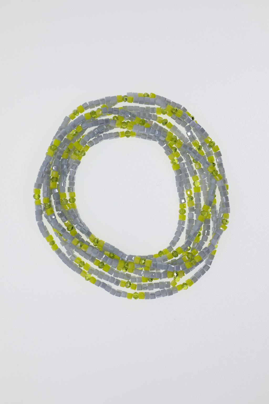 Armband oder Kette Graue, gelbe und neongelbe Glasperlen