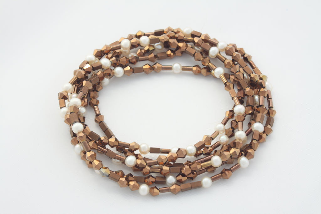 Armband oder Kette Bronzefarbene Glasperlen, Hämatit und Süßwasserperlen