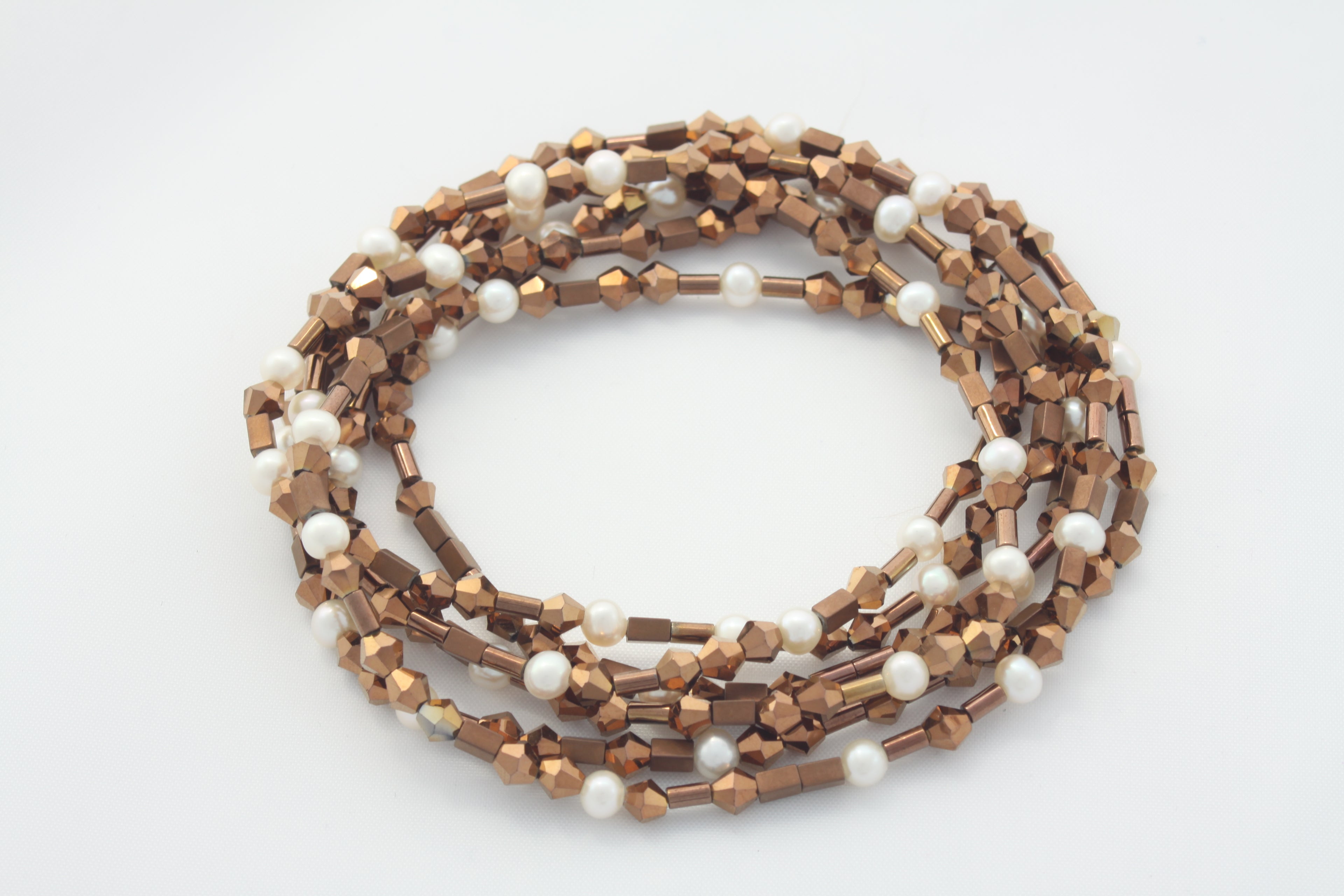 Armband oder Kette Bronzefarbene Glasperlen, Hämatit und Süßwasserperlen