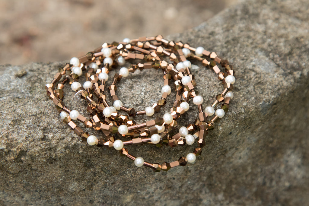 Armband oder Kette Bronzefarbene Glasperlen, Hämatit und Süßwasserperlen