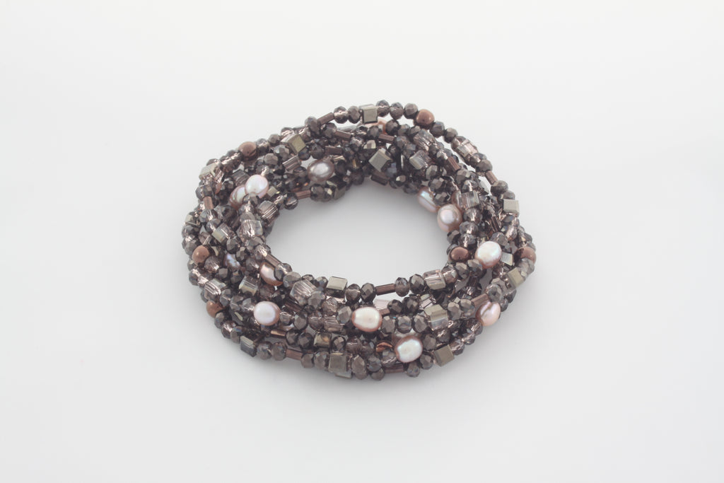 Armband oder Kette Dunkelbraune Glasperlen, Hämatit, Süßwasserperlen
