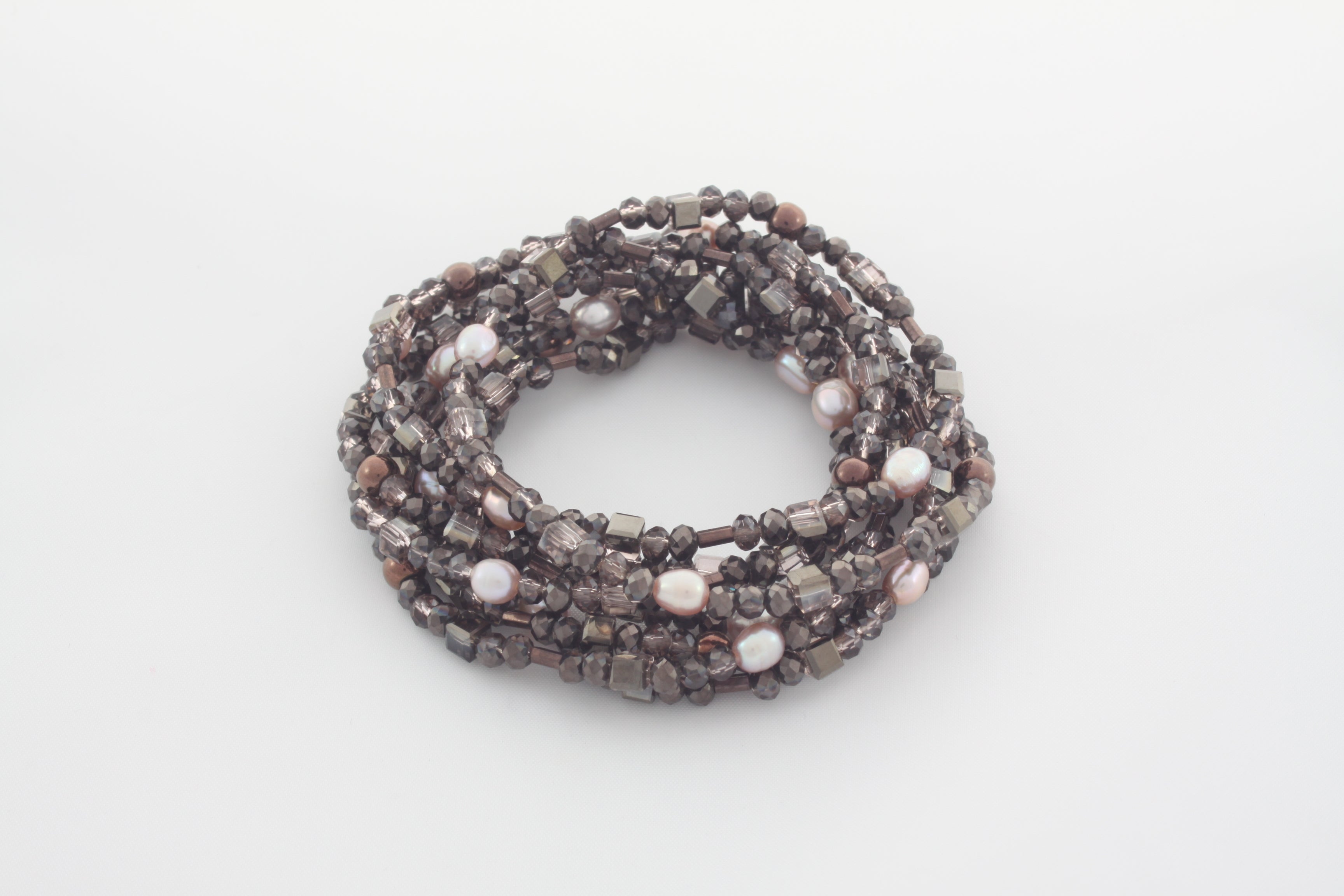 Armband oder Kette Dunkelbraune Glasperlen, Hämatit, Süßwasserperlen