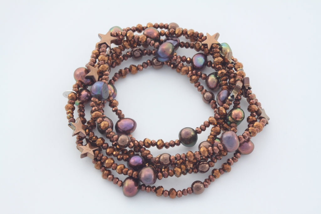 Armband oder Kette Bronze Glasperlen, Hämatit und Süßwasserperlen