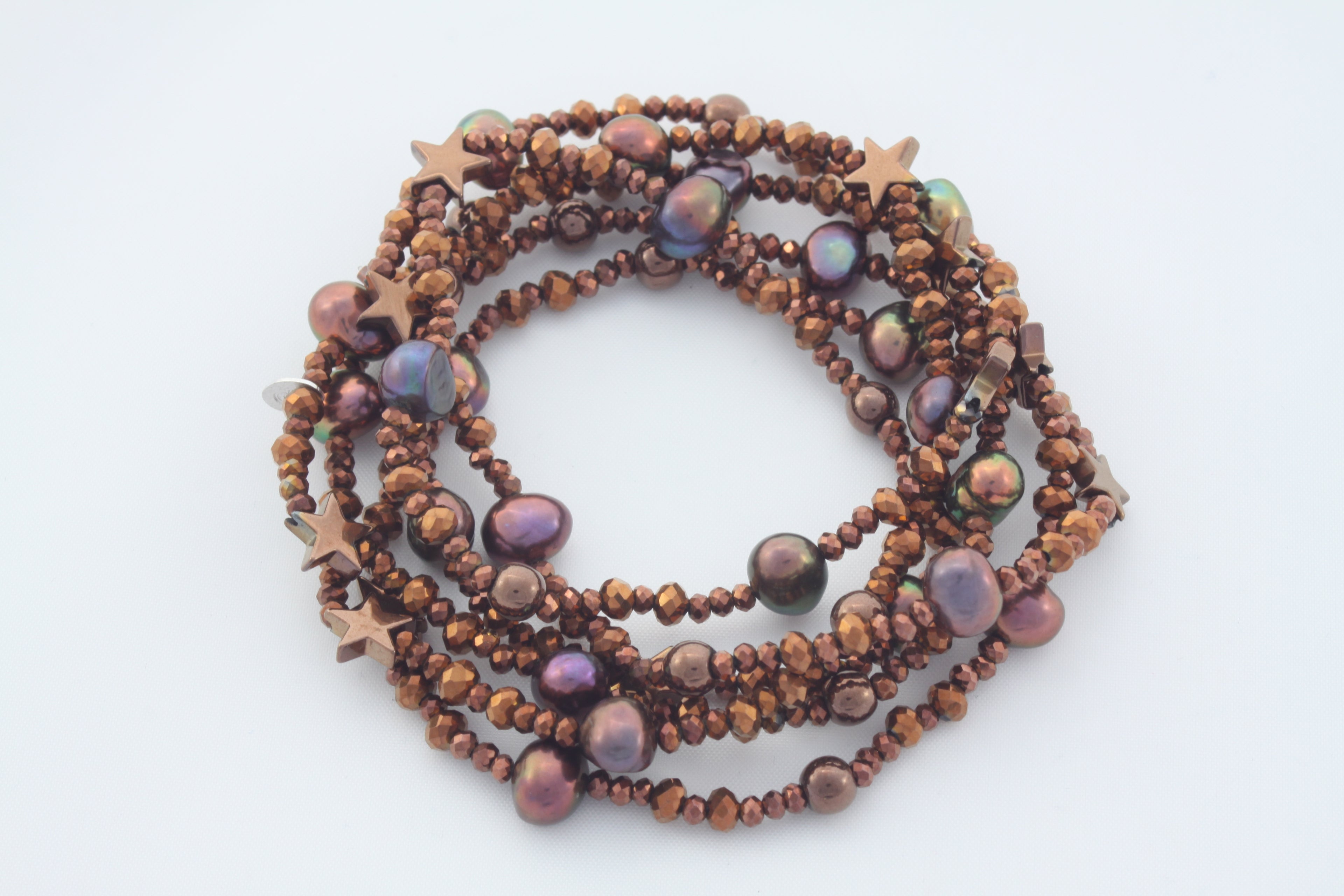 Armband oder Kette Bronze Glasperlen, Hämatit und Süßwasserperlen