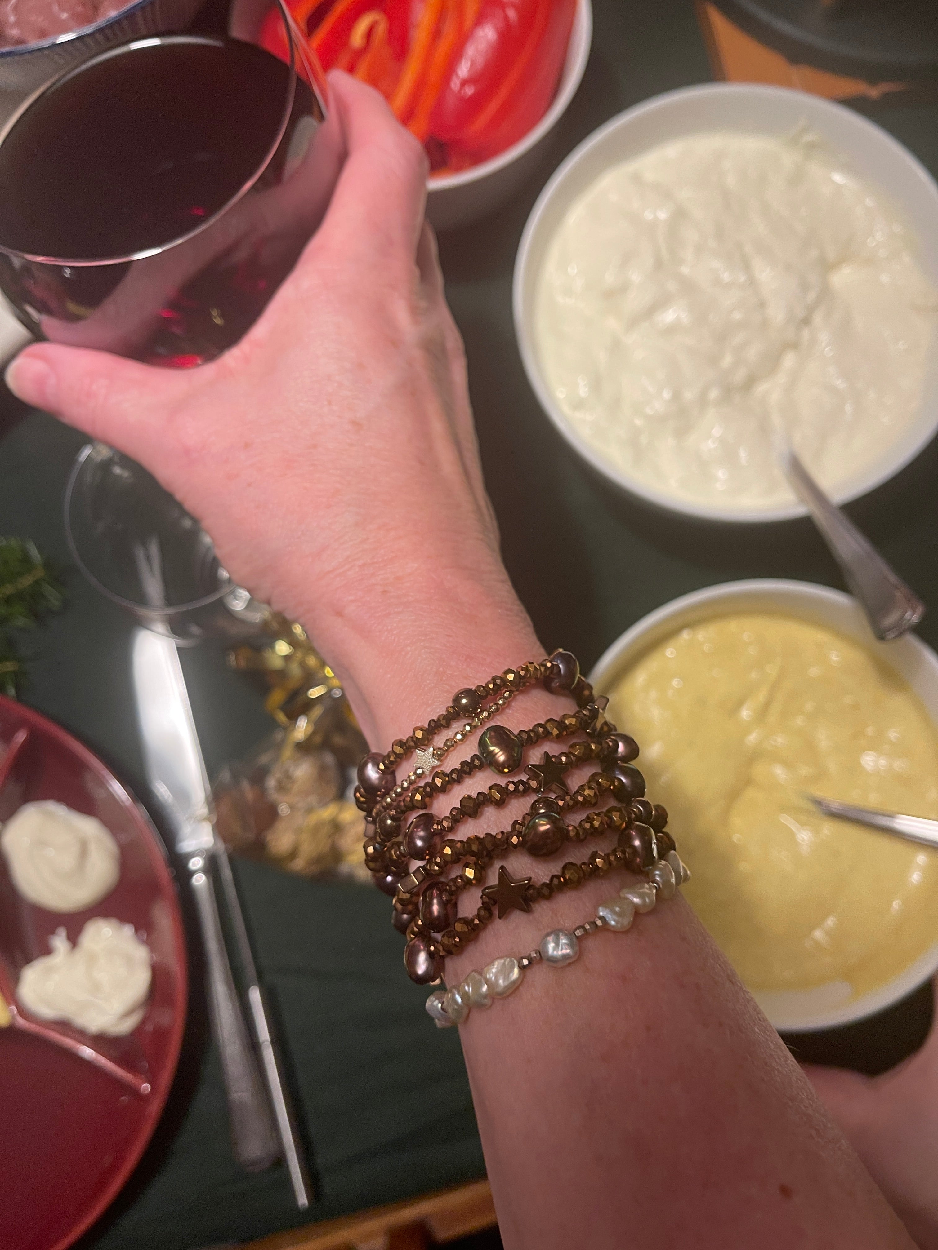 Armband oder Kette Bronze Glasperlen, Hämatit und Süßwasserperlen