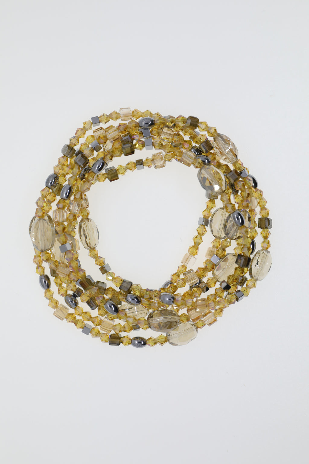 Armband oder Kette Gelbe und grau-braune Glasperlen, Hämatitwürfel