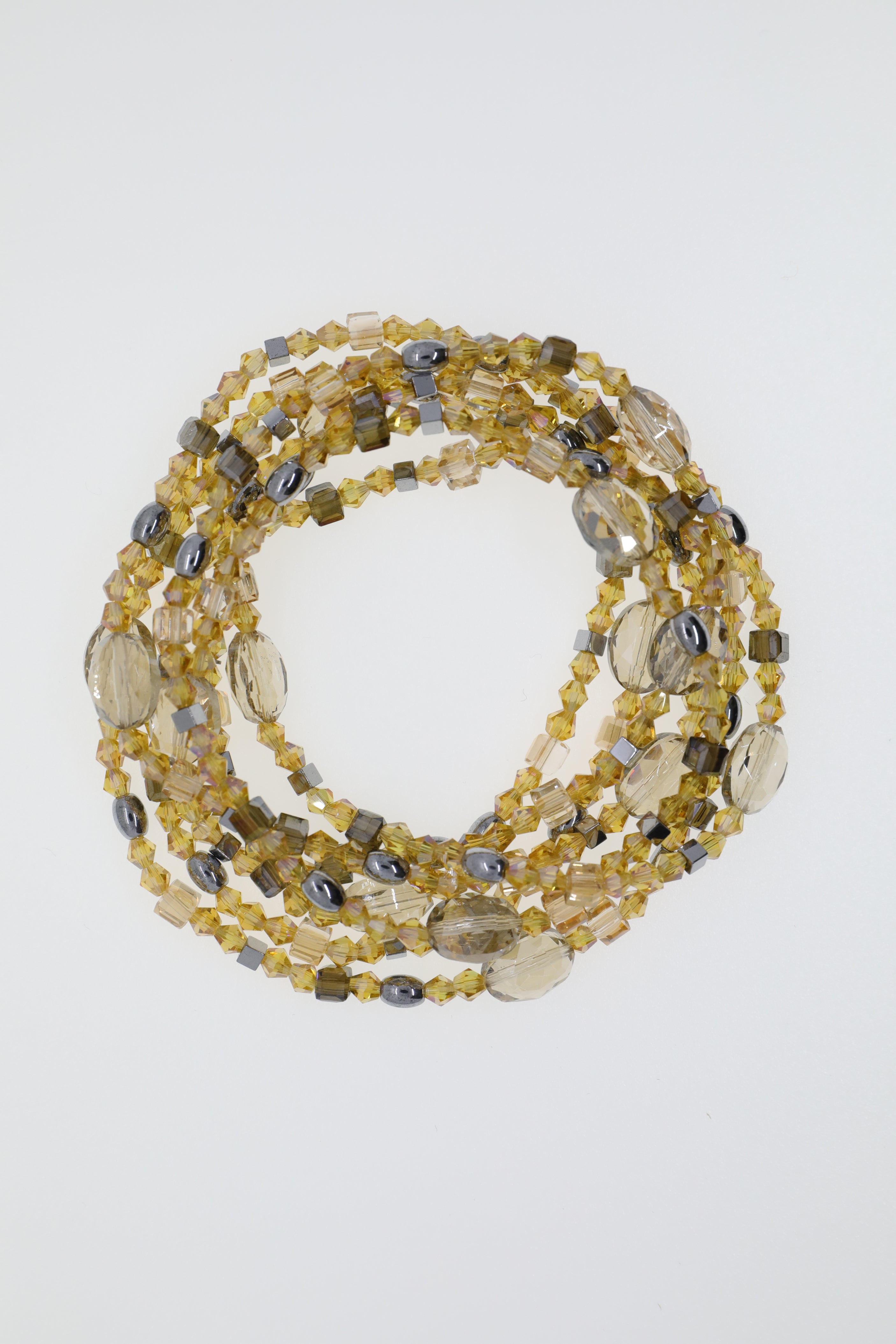 Armband oder Kette Gelbe und grau-braune Glasperlen, Hämatitwürfel