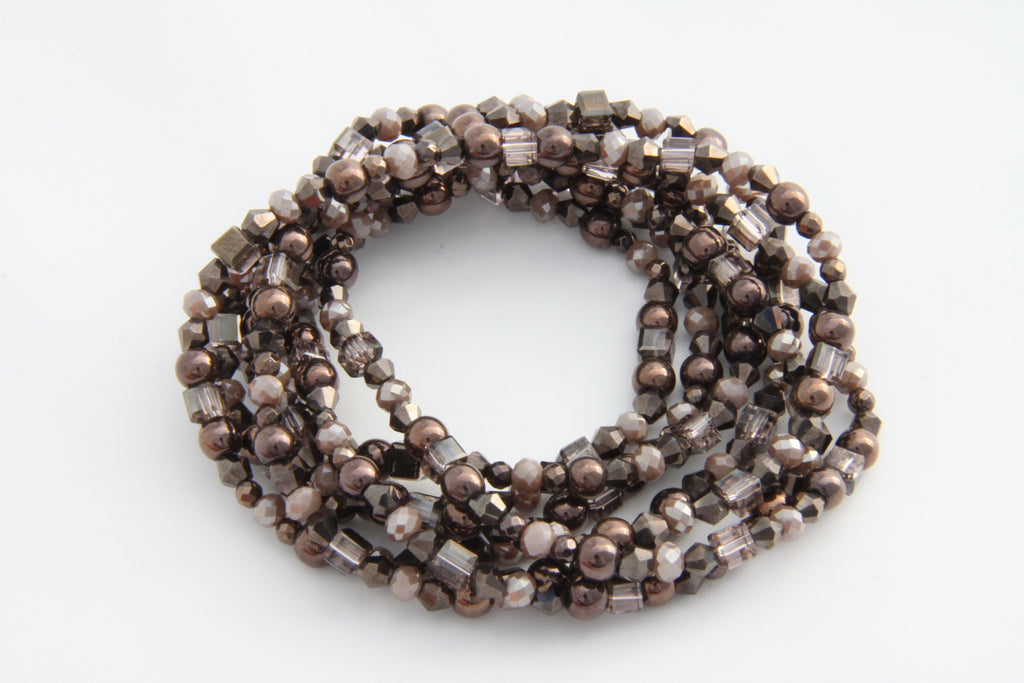 Armband oder Kette Dunkelbraune Hämatitkugeln und dunkelbraune Glasperlen