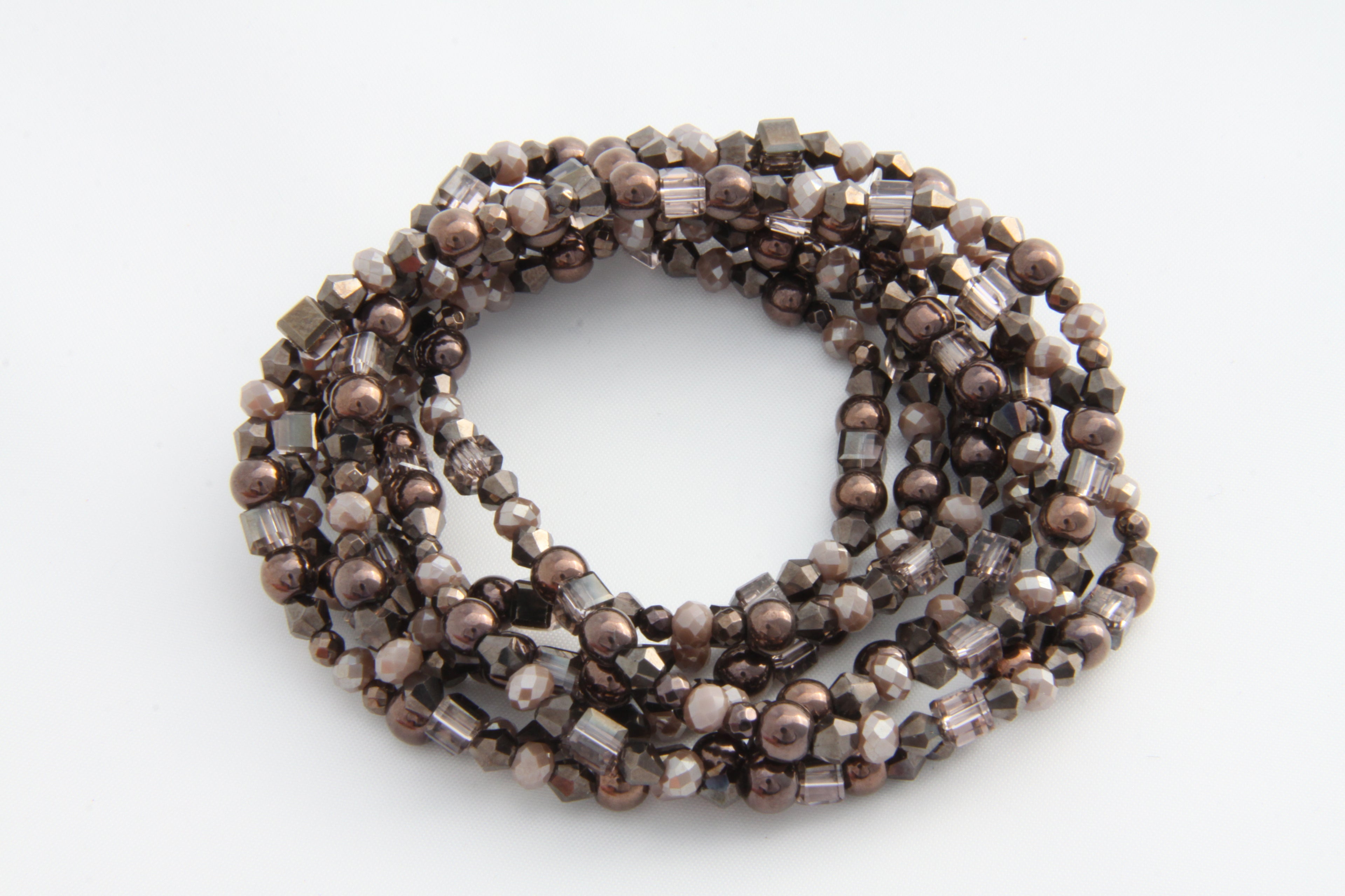 Armband oder Kette Dunkelbraune Hämatitkugeln und dunkelbraune Glasperlen